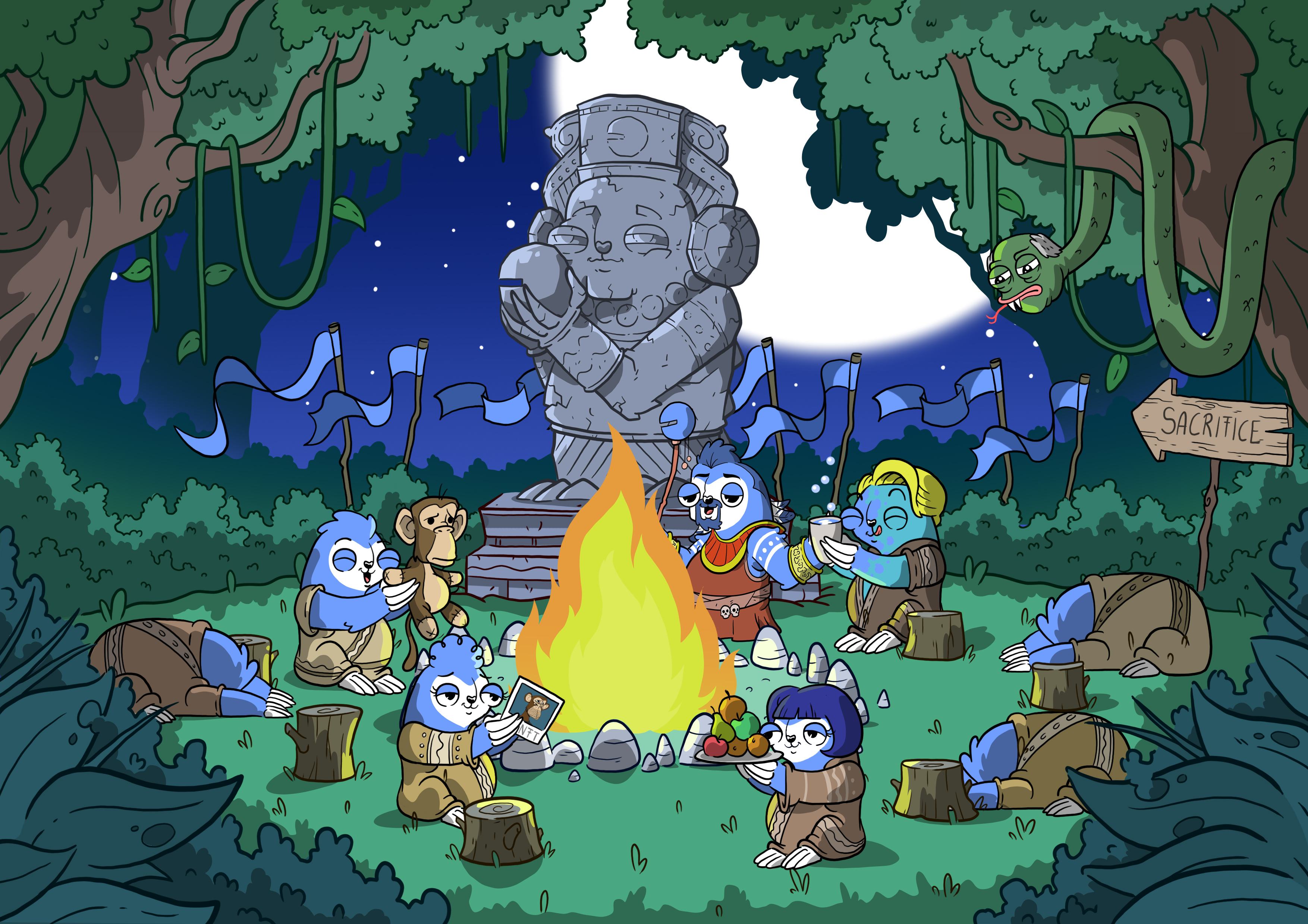 The Snoozles gathered around the Blue Flame ritual